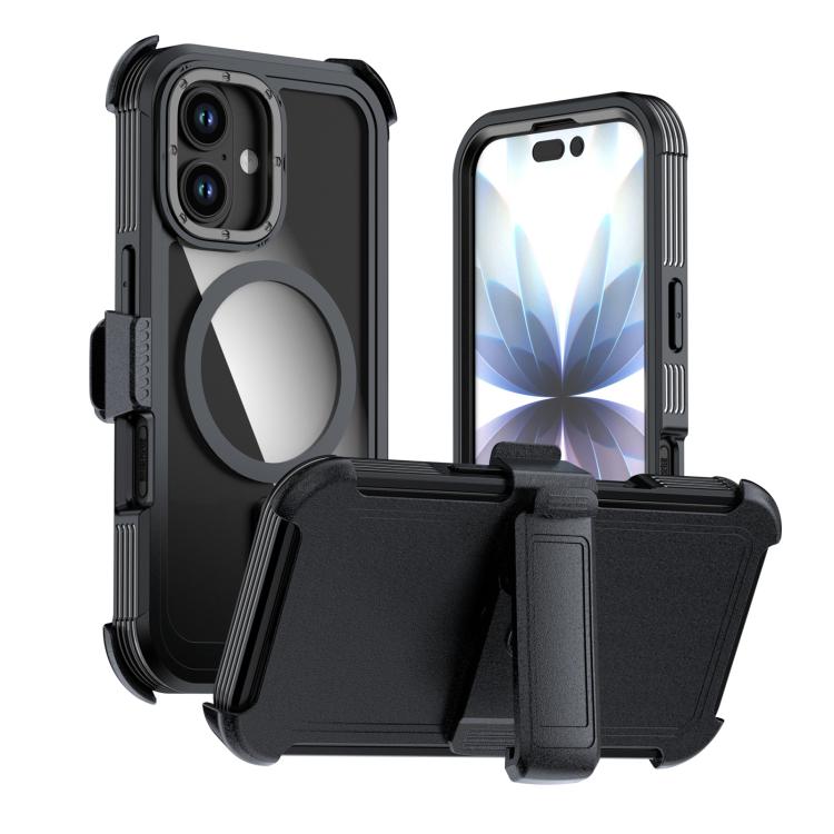 For iPhone 17 Acrylic Full Coverage Magnetic Phone Case with Back Clip(Black)