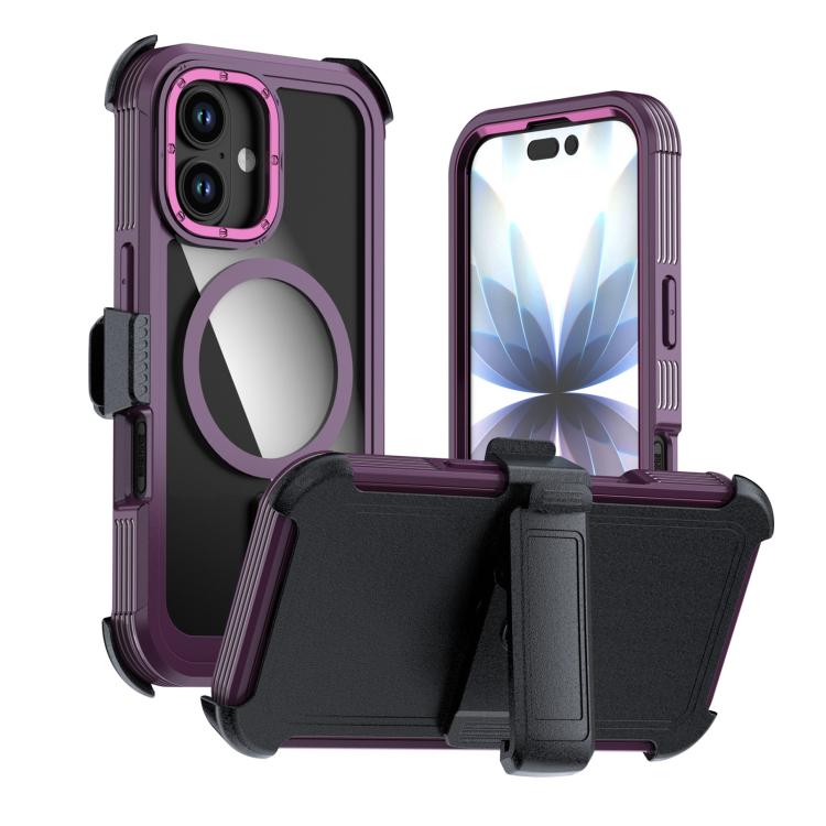 For iPhone 17 Acrylic Full Coverage Magnetic Phone Case with Back Clip(Purple)