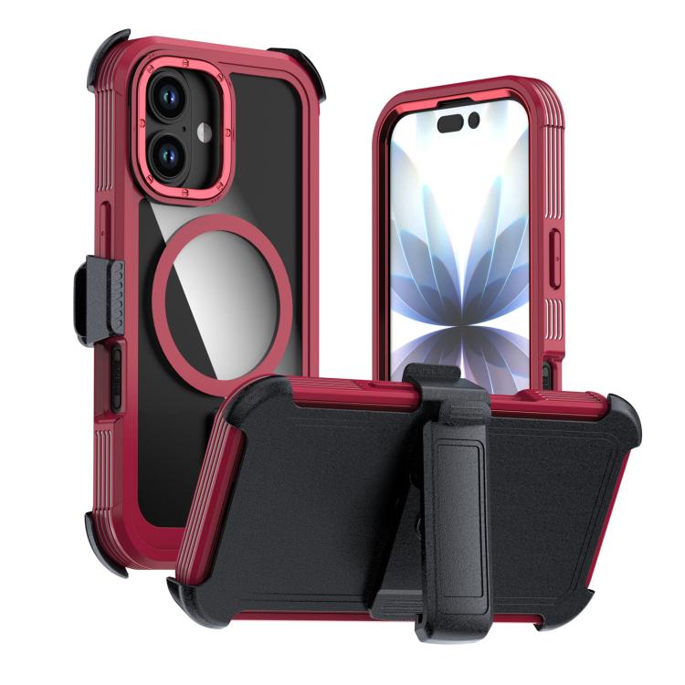 For iPhone 17 Acrylic Full Coverage Magnetic Phone Case with Back Clip(Red)