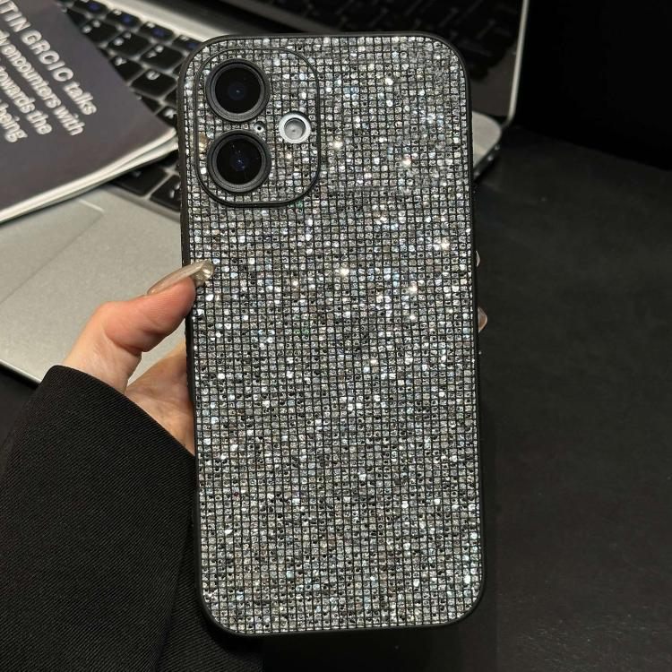 For iPhone 17 Acrylic Rhinestone Full Coverage Phone Case(Silver Grey)