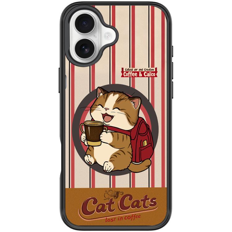 For iPhone 17 Adorable Coffee Cat Pattern Magnetic Phone Case(Black)