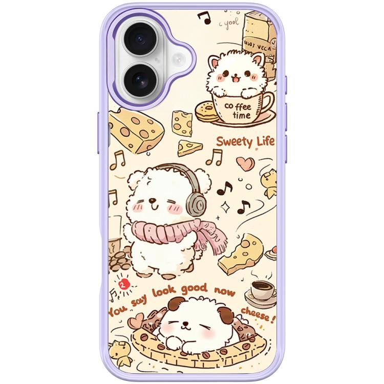 For iPhone 17 Adorable Coffee Cat Pattern Magnetic Phone Case(Light Purple)