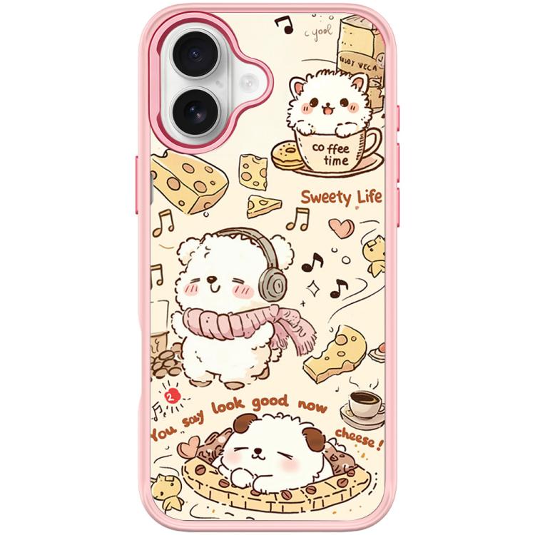 For iPhone 17 Adorable Coffee Cat Pattern Magnetic Phone Case(Pink)