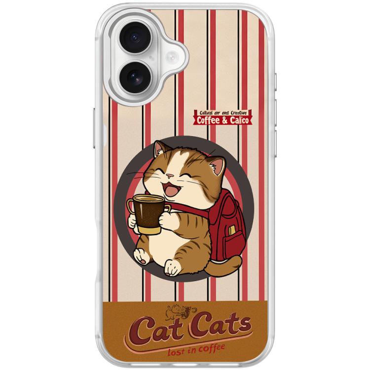 For iPhone 17 Adorable Coffee Cat Pattern Magnetic Phone Case(Transparent White)