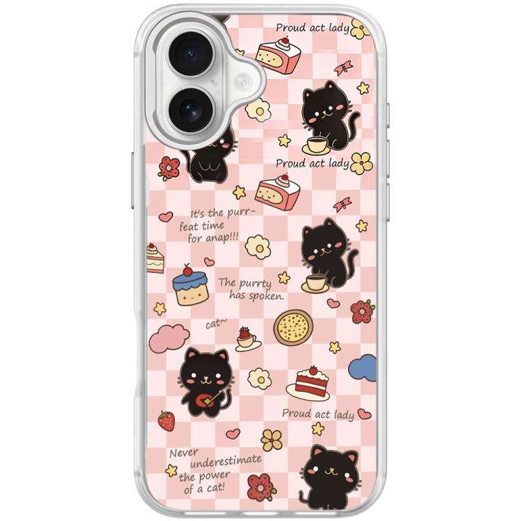For iPhone 17 Adorable Dessert Cat Pattern Magnetic Phone Case(Transparent White)