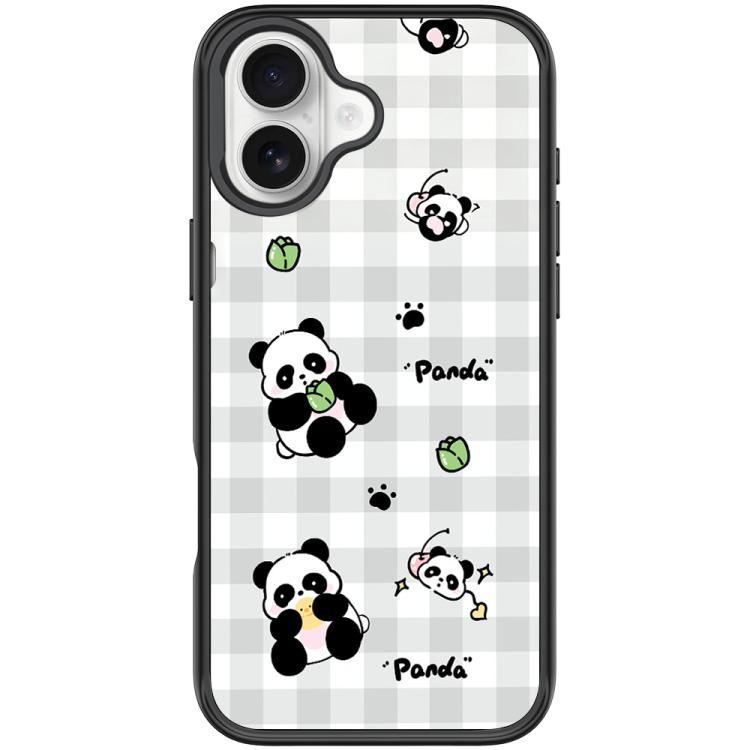 For iPhone 17 Adorable Grid Panda Pattern Magnetic Phone Case(Black)