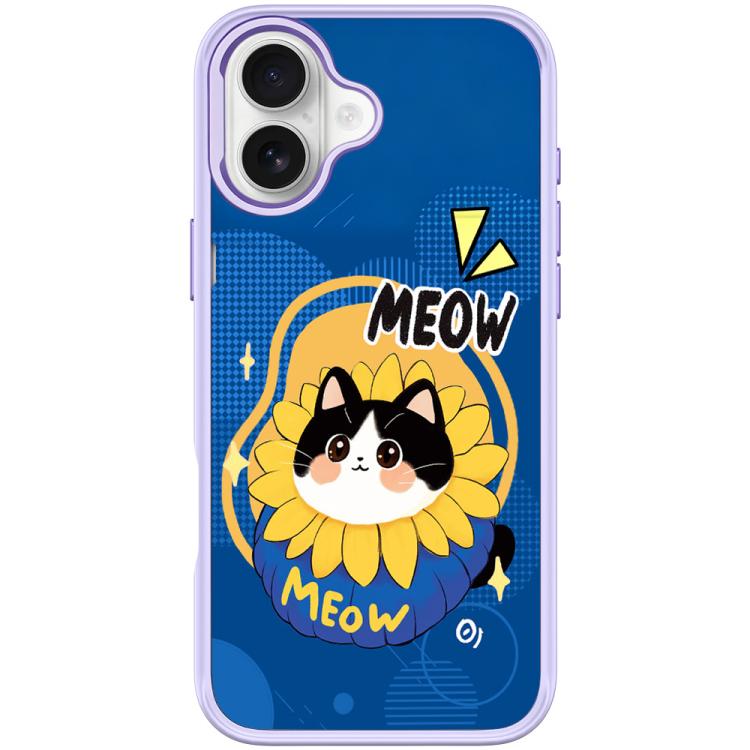 For iPhone 17 Adorable Little Blue Cat Pattern Magnetic Phone Case(Light Purple)