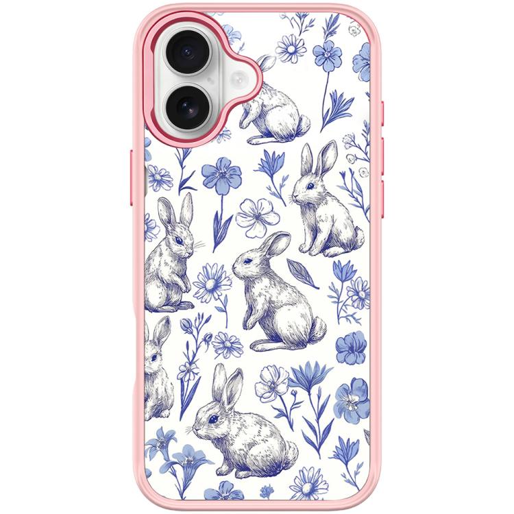 For iPhone 17 Adorable Sketch Rabbit Pattern Magnetic Phone Case(Pink)