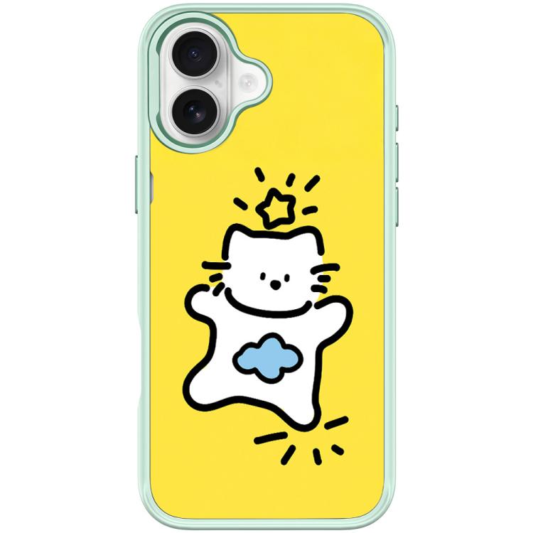 For iPhone 17 Adorable Stars Cloud Cat Pattern Magnetic Phone Case(Light Green)