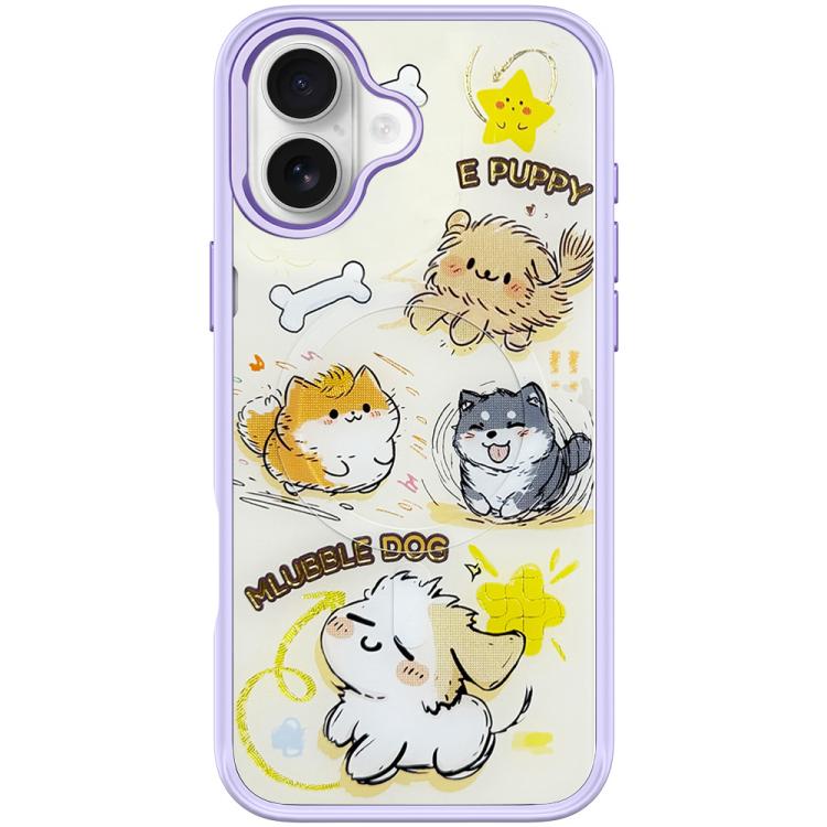 For iPhone 17 Adorable Whirlwind Dog Pattern Magnetic Phone Case(Light Purple)