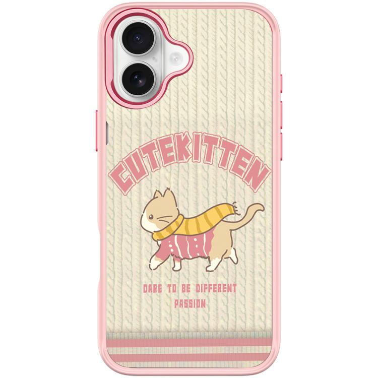 For iPhone 17 Adorable Woolen Cat Pattern Magnetic Phone Case(Pink)