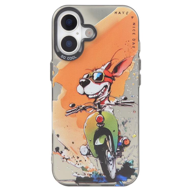 For iPhone 17 Animal Pattern Oil Painting Series PC + TPU Phone Case(Bicycle Dog)