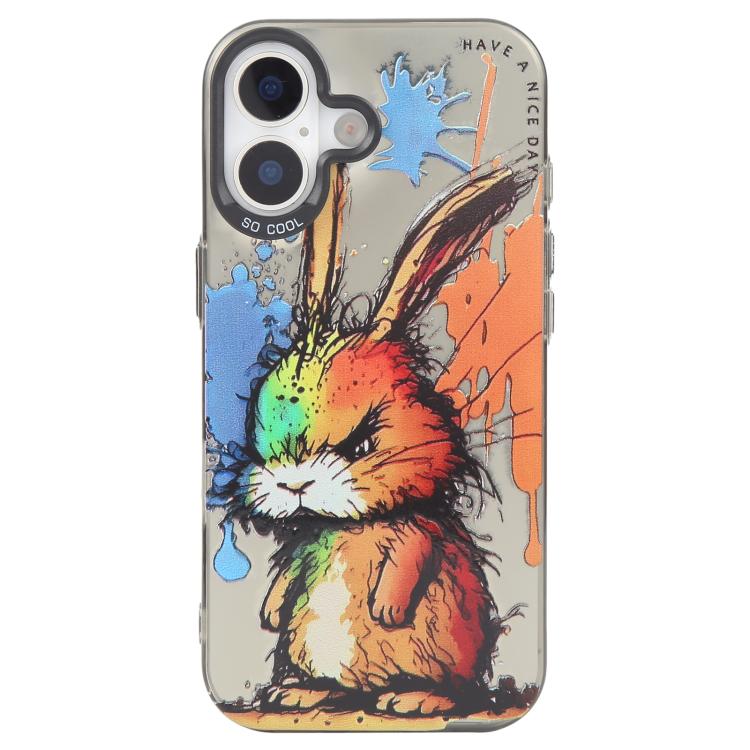 For iPhone 17 Animal Pattern Oil Painting Series PC + TPU Phone Case(Fat Rabbit)