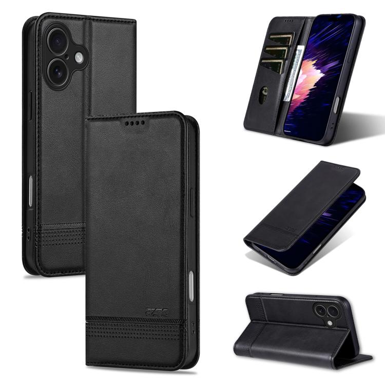 For iPhone 17 AZNS Magnetic Calf Texture Flip Leather Phone Case(Black)