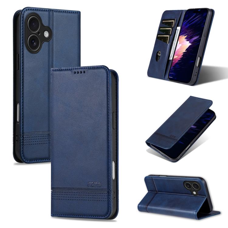 For iPhone 17 AZNS Magnetic Calf Texture Flip Leather Phone Case(Dark Blue)