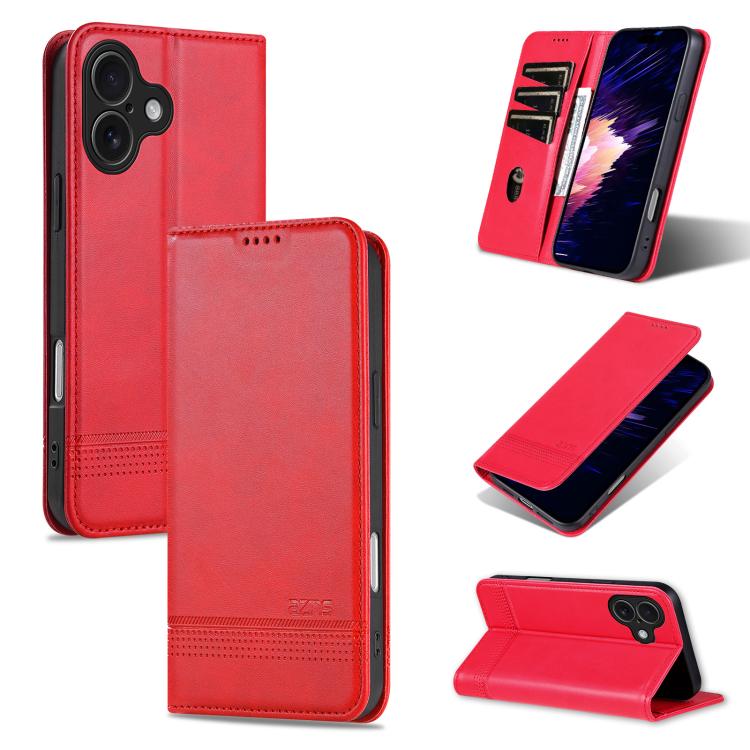 For iPhone 17 AZNS Magnetic Calf Texture Flip Leather Phone Case(Red)