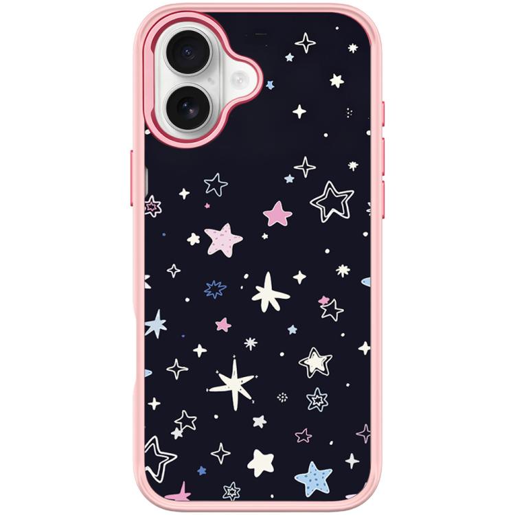 For iPhone 17 Black Background Colorful Stars Pattern Magnetic Phone Case(Pink)