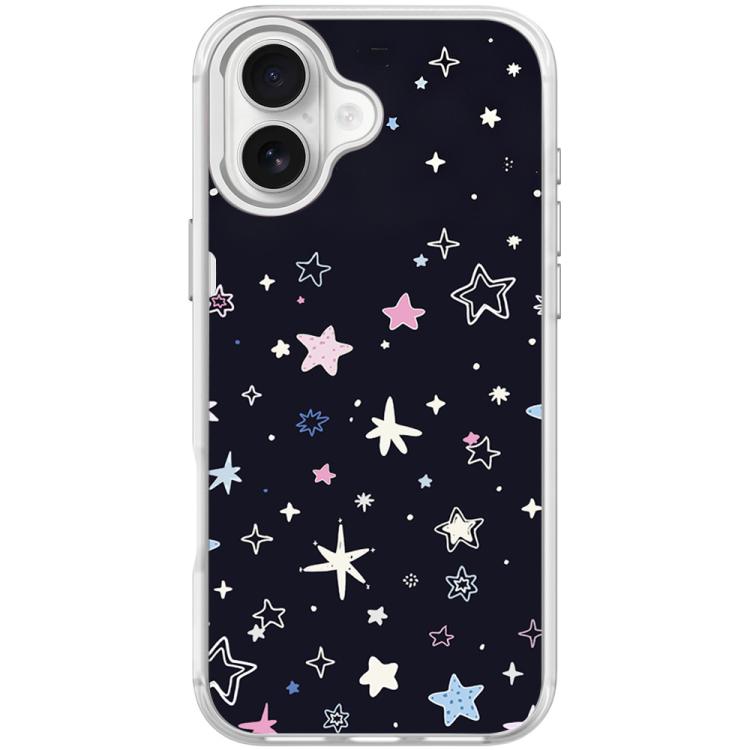 For iPhone 17 Black Background Colorful Stars Pattern Magnetic Phone Case(Transparent White)