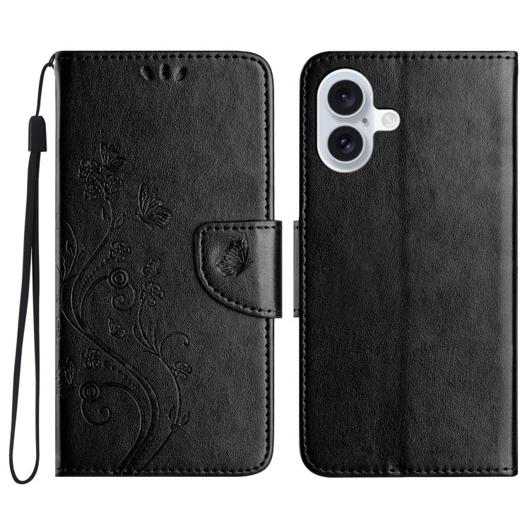 For iPhone 17 Butterfly Flower Pattern Flip Leather Phone Case(Black)