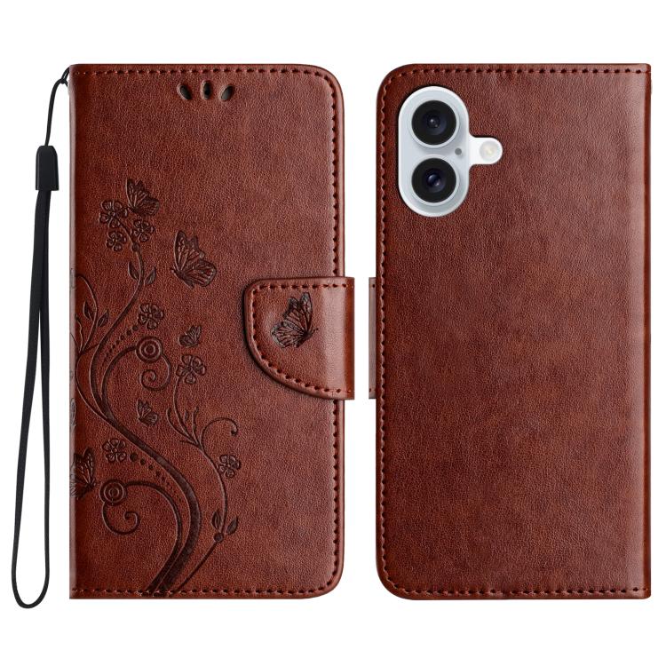 For iPhone 17 Butterfly Flower Pattern Flip Leather Phone Case(Brown)
