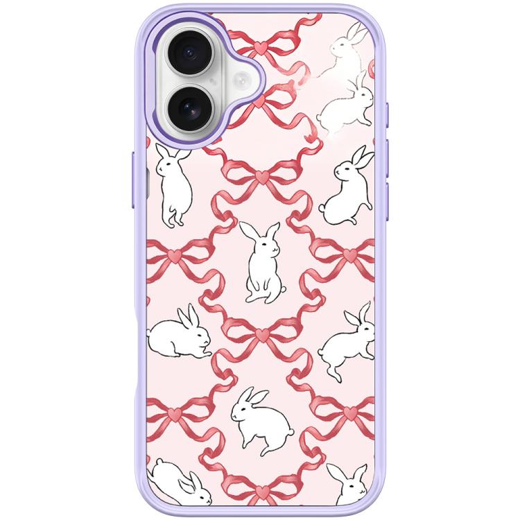 For iPhone 17 Butterfly Knot White Rabbit Pattern Magnetic Phone Case(Light Purple)