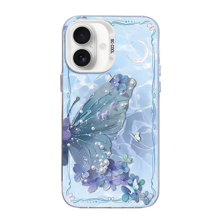 For iPhone 17 Butterfly Pattern Silver Plating PC Hybrid TPU Phone Case(Blue Purple)