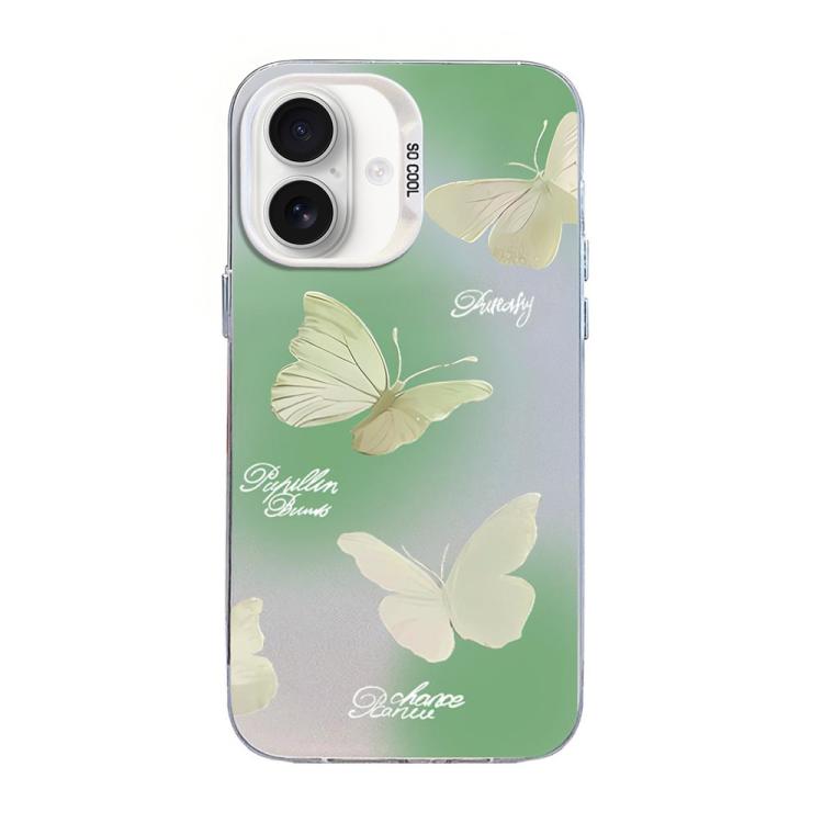 For iPhone 17 Butterfly Pattern Silver Plating PC Hybrid TPU Phone Case(Green White)