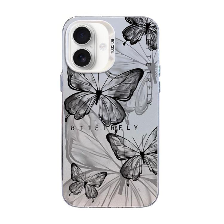 For iPhone 17 Butterfly Pattern Silver Plating PC Hybrid TPU Phone Case(Ink Shadow)