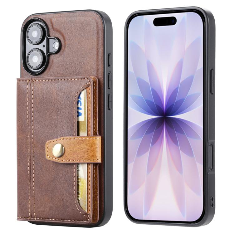 For iPhone 17 Calfskin Card Slot TPU Hybrid PU Phone Case(Brown)