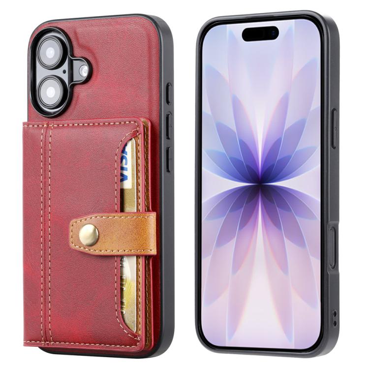 For iPhone 17 Calfskin Card Slot TPU Hybrid PU Phone Case(Red)