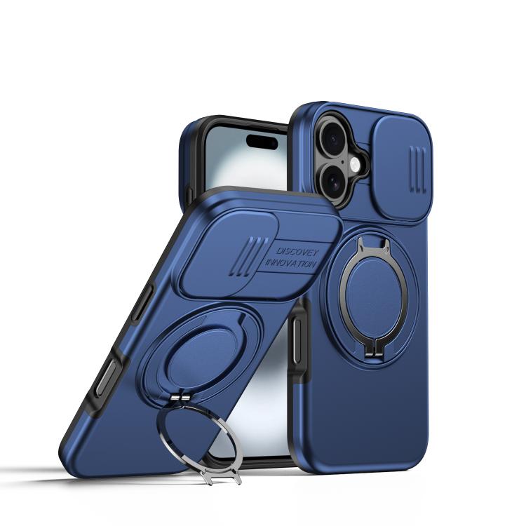 For iPhone 17 Camera Sliding Shield Magnetic Rotation Holder Phone Case(Blue)