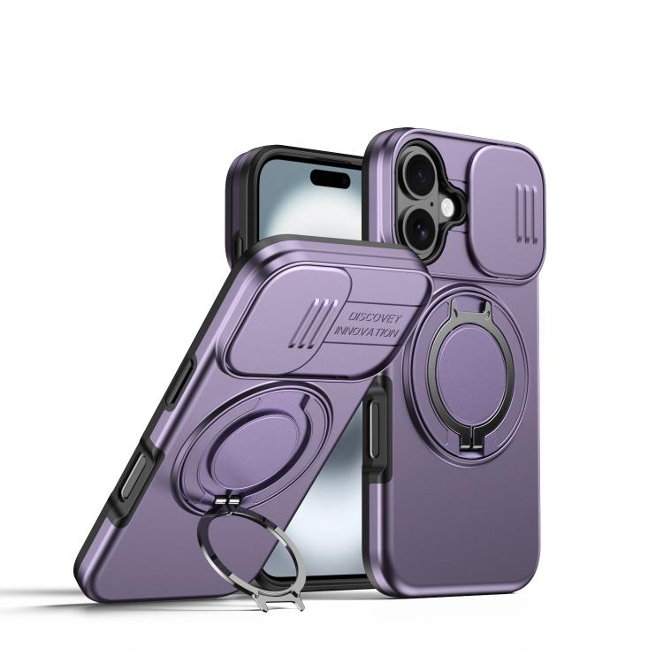 For iPhone 17 Camera Sliding Shield Magnetic Rotation Holder Phone Case(Purple)