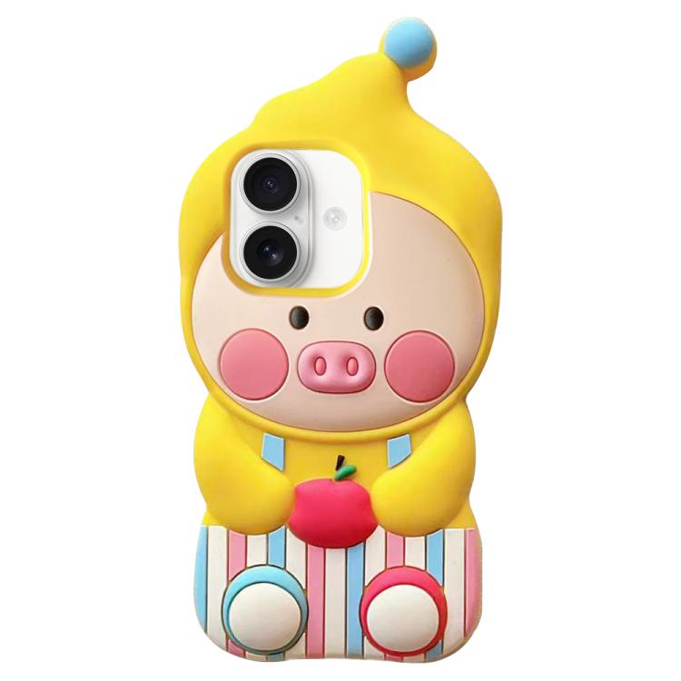 For iPhone 17 Cartoon Pig Silicone Phone Case(Yellow)