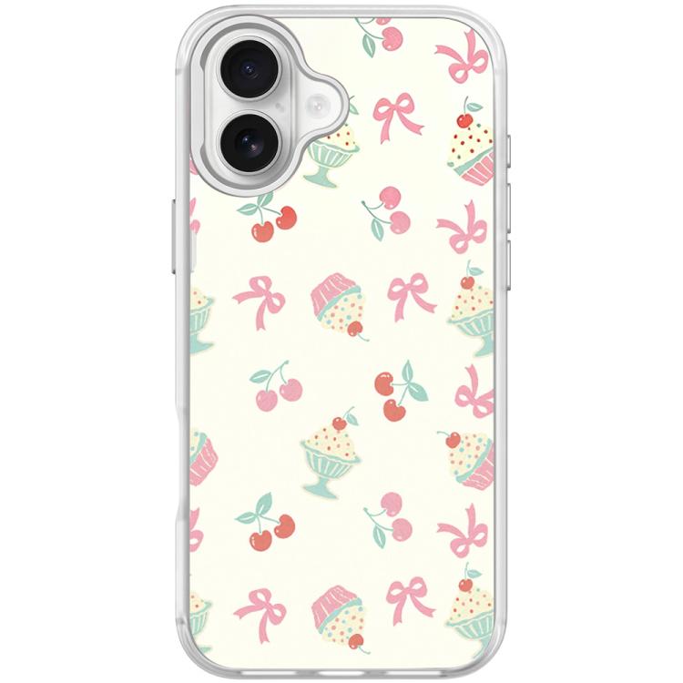 For iPhone 17 Cherry Cake Pattern Magnetic Phone Case(Transparent White)