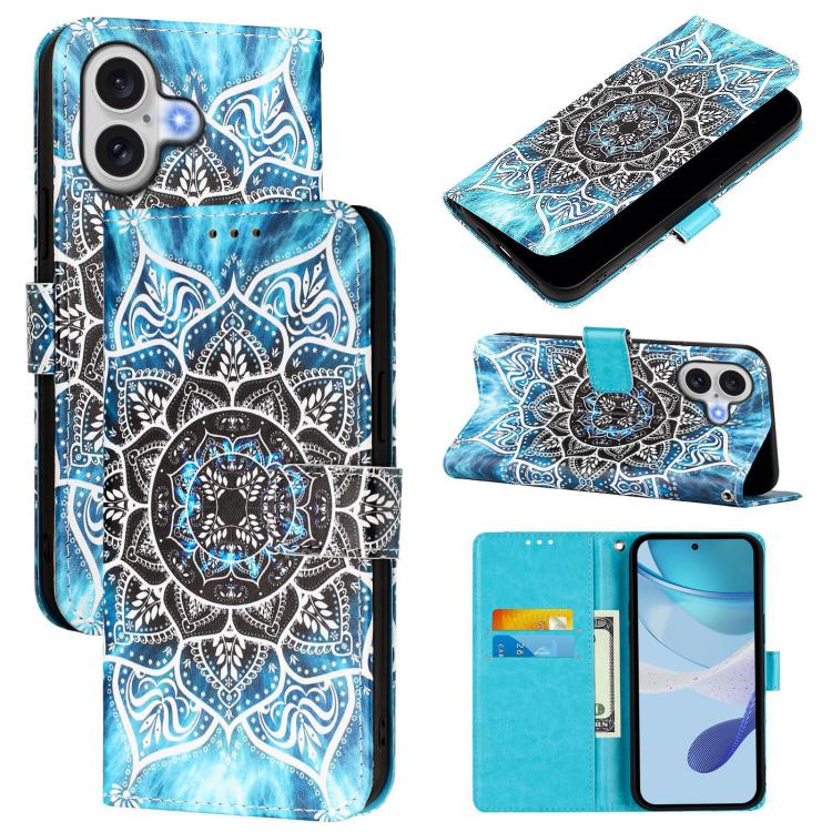 For iPhone 17 Colored Drawing Pattern Plain Weave Leather Phone Case(Undersea Mandala)