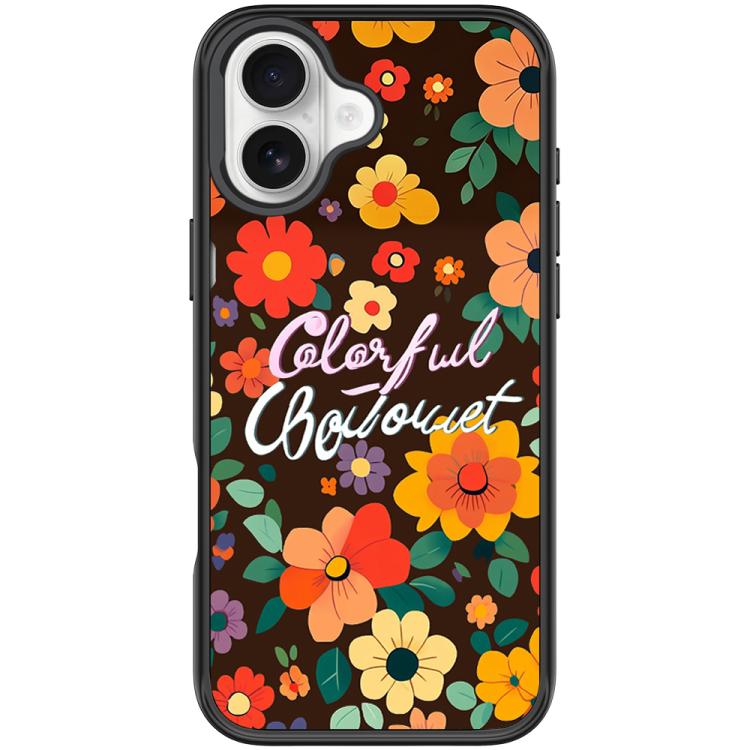 For iPhone 17 Colorful Flowers Pattern Magnetic Phone Case(Black)