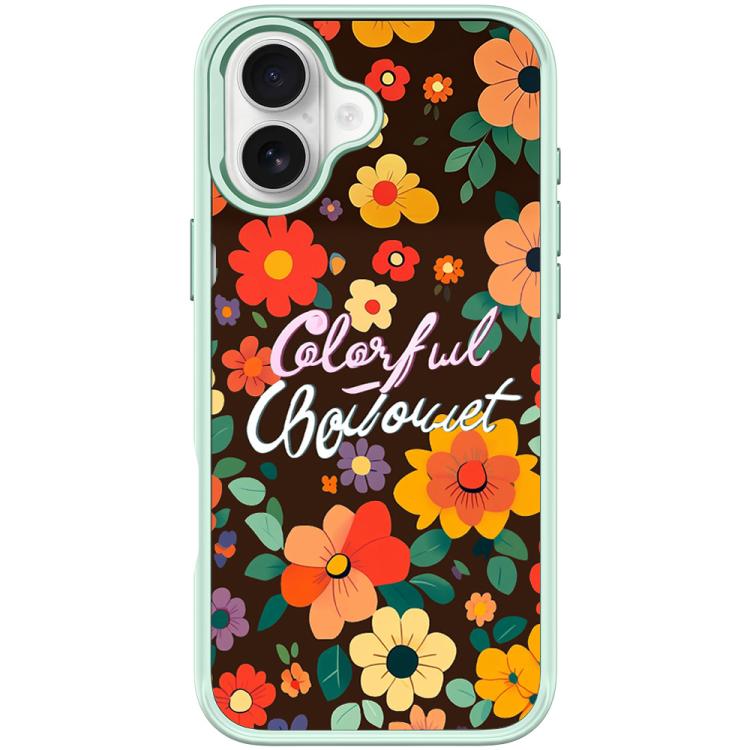 For iPhone 17 Colorful Flowers Pattern Magnetic Phone Case(Light Green)
