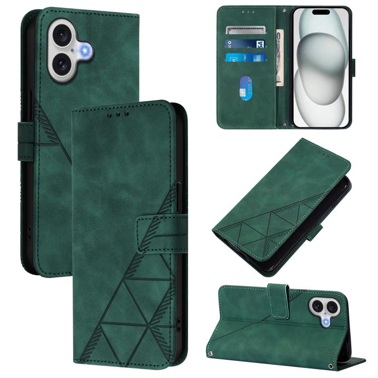For iPhone 17 Crossbody 3D Embossed Flip Leather Phone Case(Dark Green)