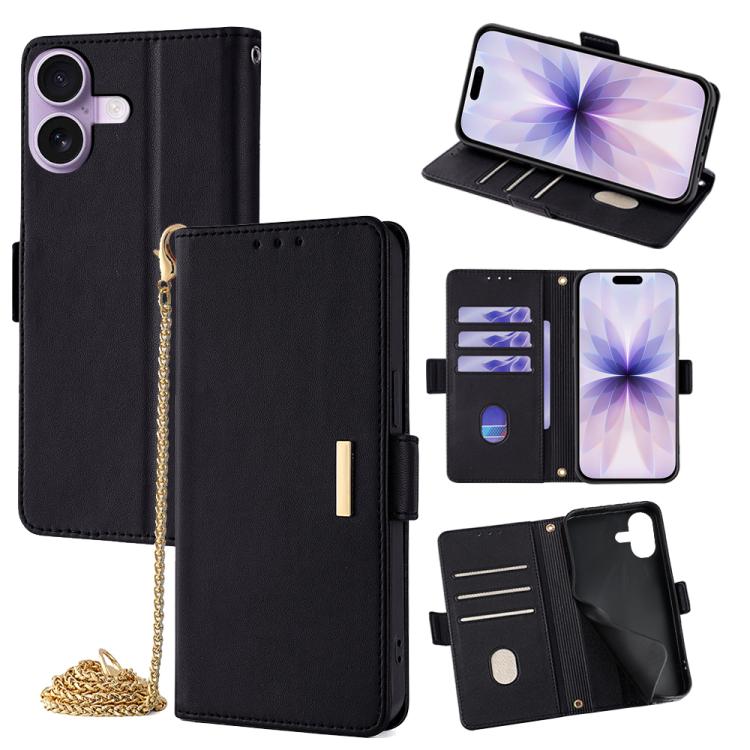 For iPhone 17 Crossbody Chain Leather Phone Case(Black)