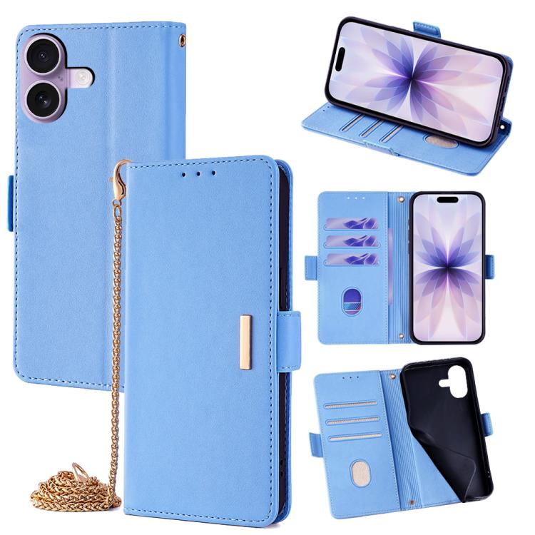 For iPhone 17 Crossbody Chain Leather Phone Case(Blue)