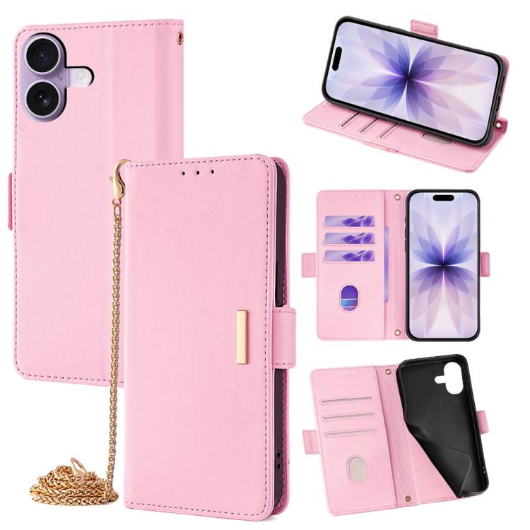 For iPhone 17 Crossbody Chain Leather Phone Case(Pink)