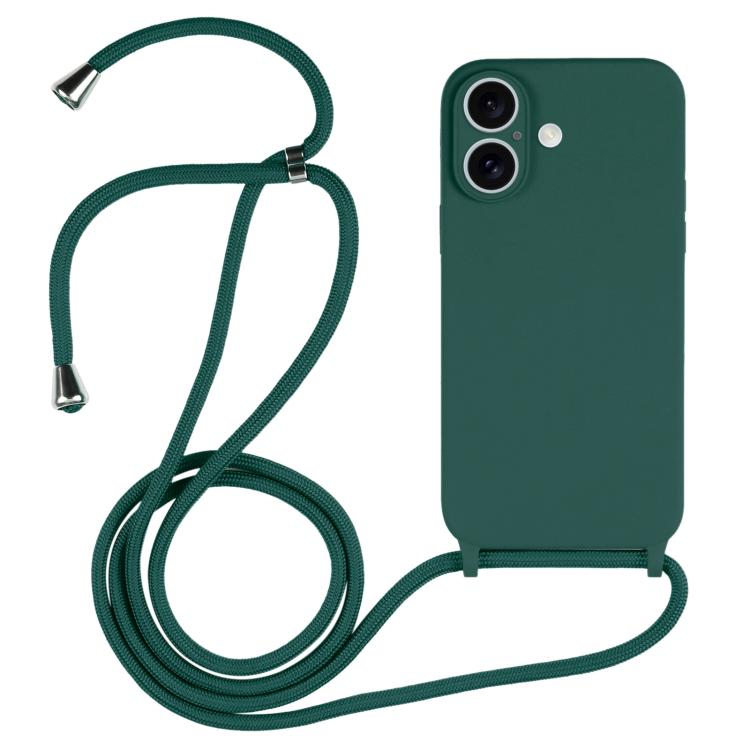 For iPhone 17 Crossbody Lanyard Liquid Silicone Case (Clover Green)