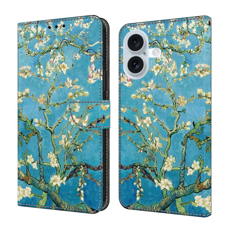 For iPhone 17 Crystal-Like Painted Vegan Leather Phone Case(Apricot Blossoms)
