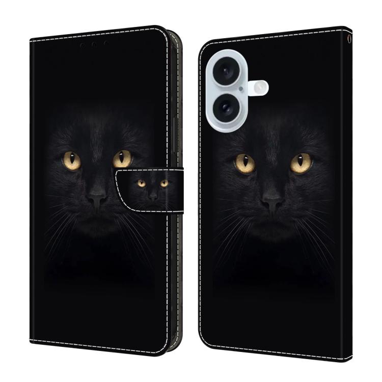 For iPhone 17 Crystal-Like Painted Vegan Leather Phone Case(Black Cat)