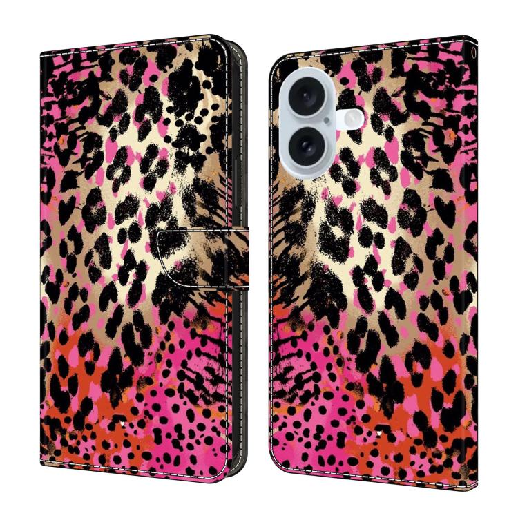 For iPhone 17 Crystal-Like Painted Vegan Leather Phone Case(Black Red Leopard)