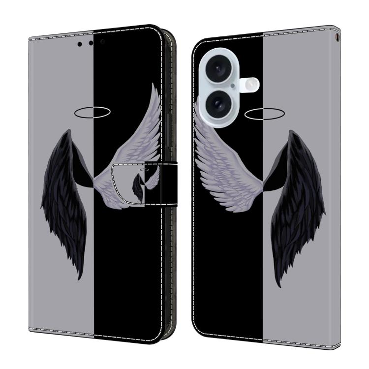 For iPhone 17 Crystal-Like Painted Vegan Leather Phone Case(Black White Wings)