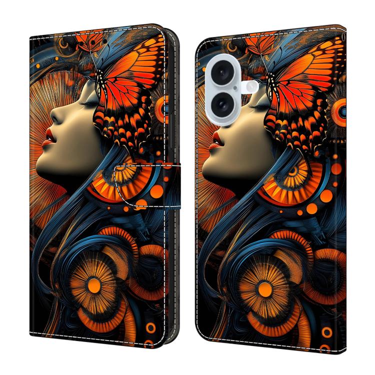 For iPhone 17 Crystal-Like Painted Vegan Leather Phone Case(Butterfly Girl)