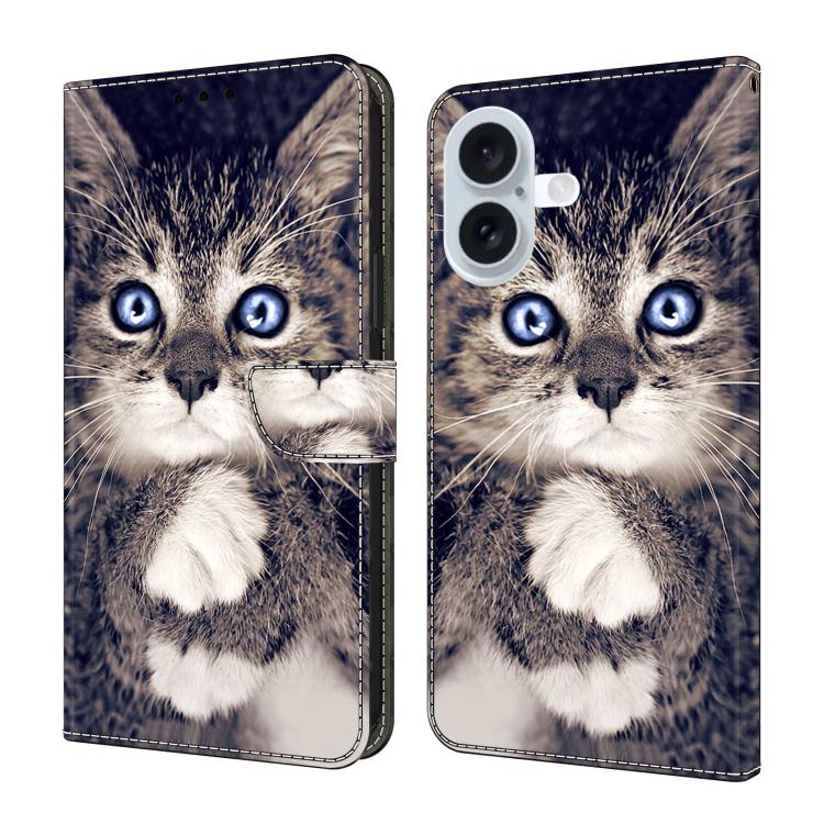 For iPhone 17 Crystal-Like Painted Vegan Leather Phone Case(Cat with Folded Paws)