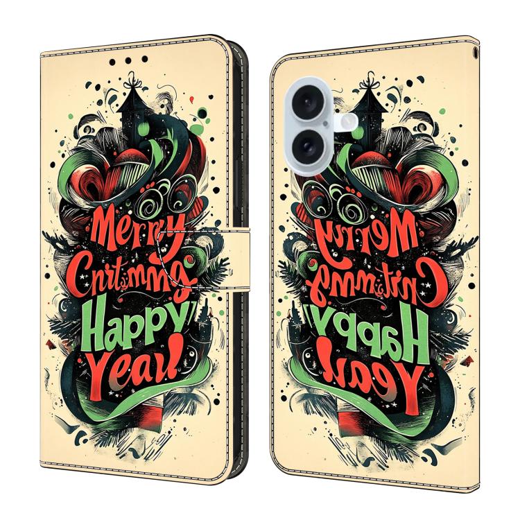 For iPhone 17 Crystal-Like Painted Vegan Leather Phone Case(Christmas Graffiti)