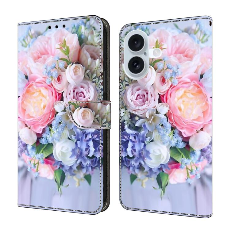 For iPhone 17 Crystal-Like Painted Vegan Leather Phone Case(Colorful Flowers)